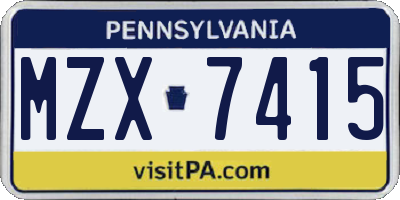 PA license plate MZX7415