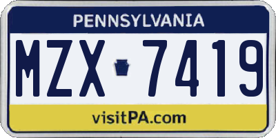PA license plate MZX7419