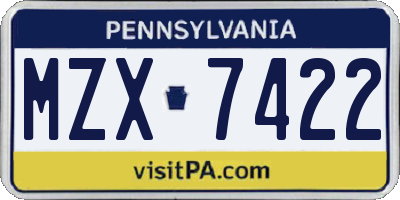 PA license plate MZX7422