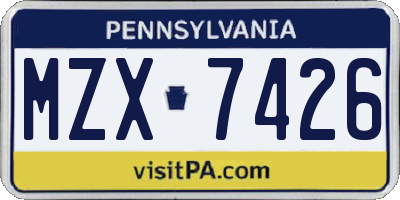 PA license plate MZX7426