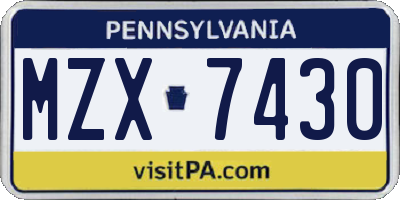 PA license plate MZX7430