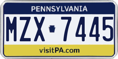 PA license plate MZX7445