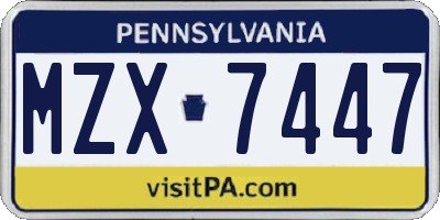 PA license plate MZX7447