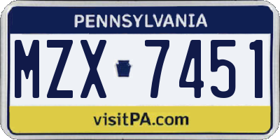 PA license plate MZX7451