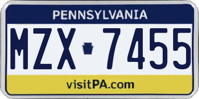 PA license plate MZX7455