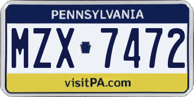 PA license plate MZX7472