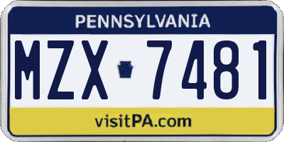 PA license plate MZX7481