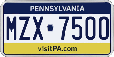 PA license plate MZX7500