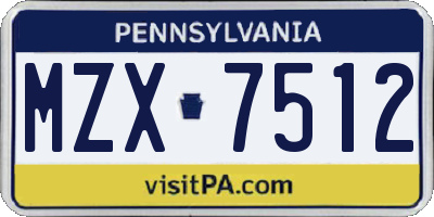 PA license plate MZX7512