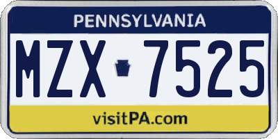 PA license plate MZX7525