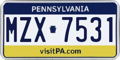 PA license plate MZX7531