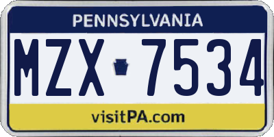 PA license plate MZX7534