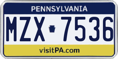 PA license plate MZX7536