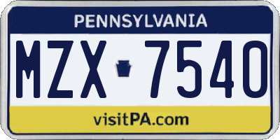 PA license plate MZX7540