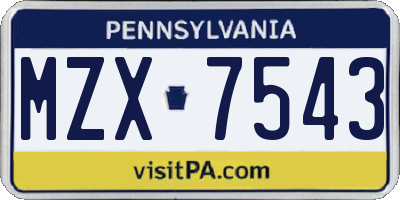 PA license plate MZX7543
