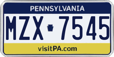 PA license plate MZX7545