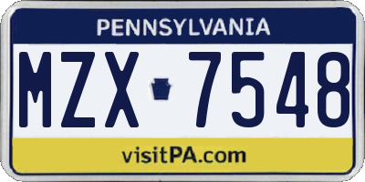 PA license plate MZX7548