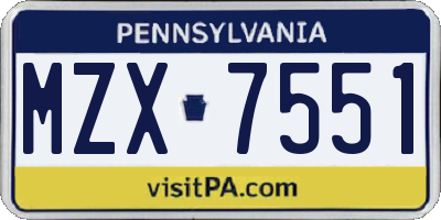 PA license plate MZX7551