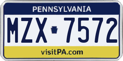 PA license plate MZX7572