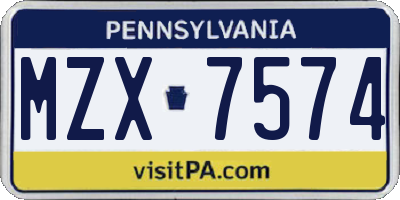 PA license plate MZX7574