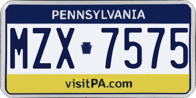 PA license plate MZX7575