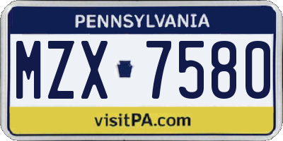 PA license plate MZX7580