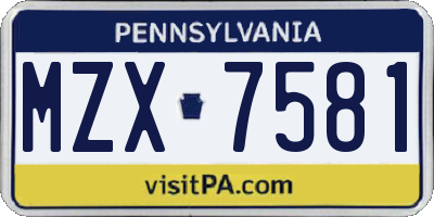 PA license plate MZX7581