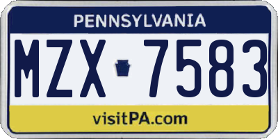 PA license plate MZX7583