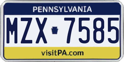 PA license plate MZX7585