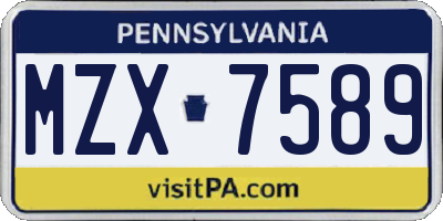 PA license plate MZX7589