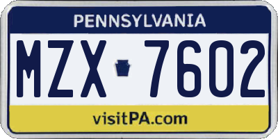 PA license plate MZX7602