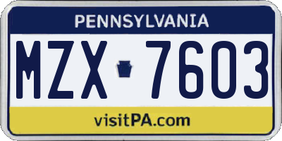 PA license plate MZX7603