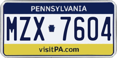 PA license plate MZX7604