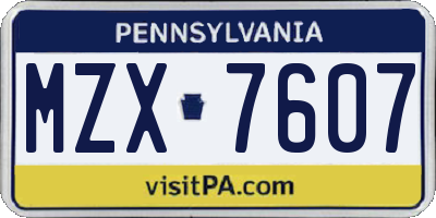 PA license plate MZX7607