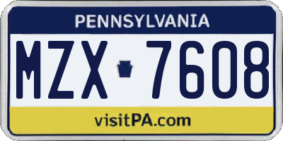 PA license plate MZX7608