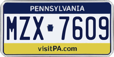PA license plate MZX7609