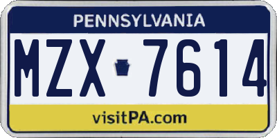 PA license plate MZX7614
