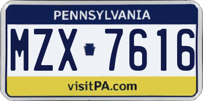 PA license plate MZX7616