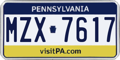 PA license plate MZX7617
