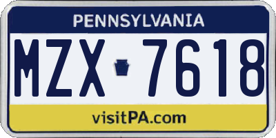 PA license plate MZX7618