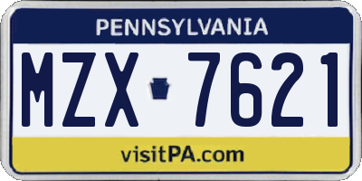 PA license plate MZX7621