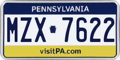 PA license plate MZX7622