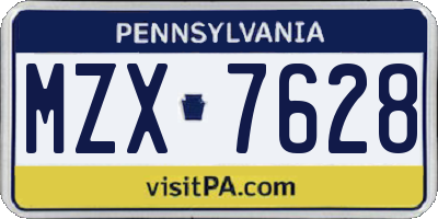 PA license plate MZX7628