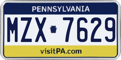 PA license plate MZX7629