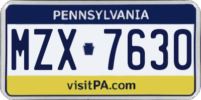 PA license plate MZX7630