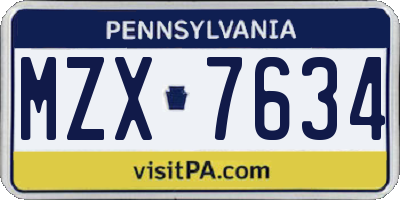 PA license plate MZX7634