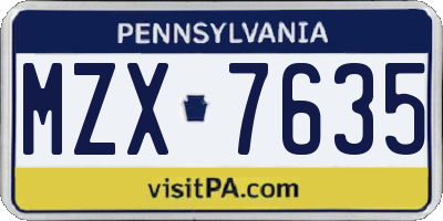 PA license plate MZX7635