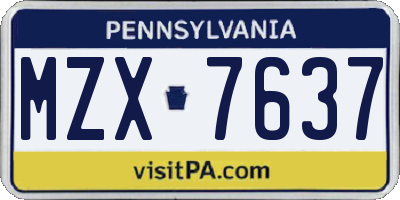 PA license plate MZX7637