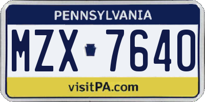 PA license plate MZX7640