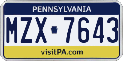 PA license plate MZX7643